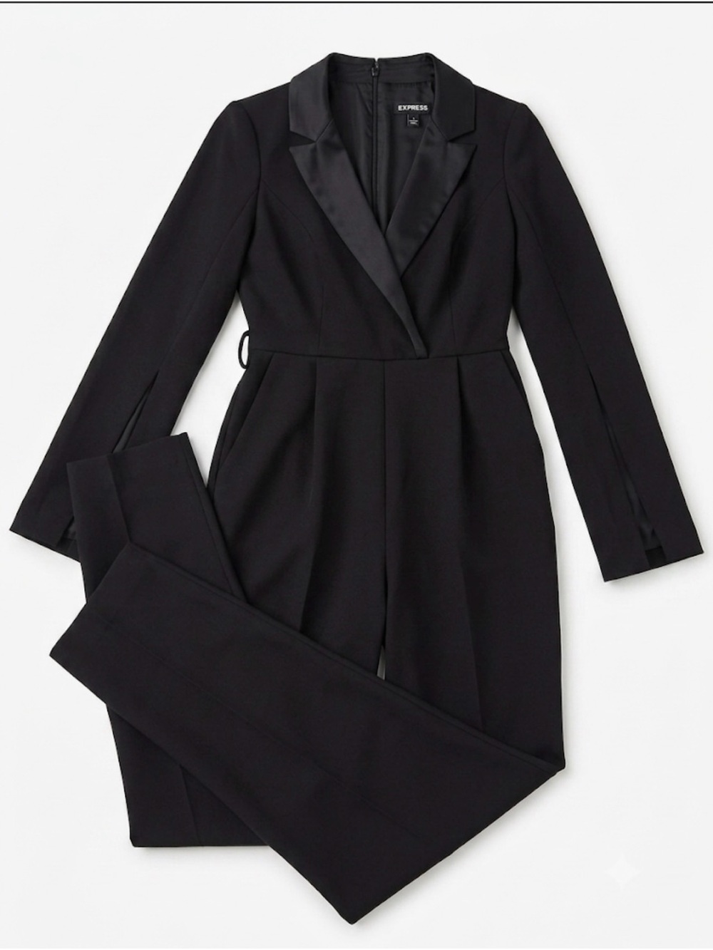 Express Black Satin-Trim Tailored Jumpsuit